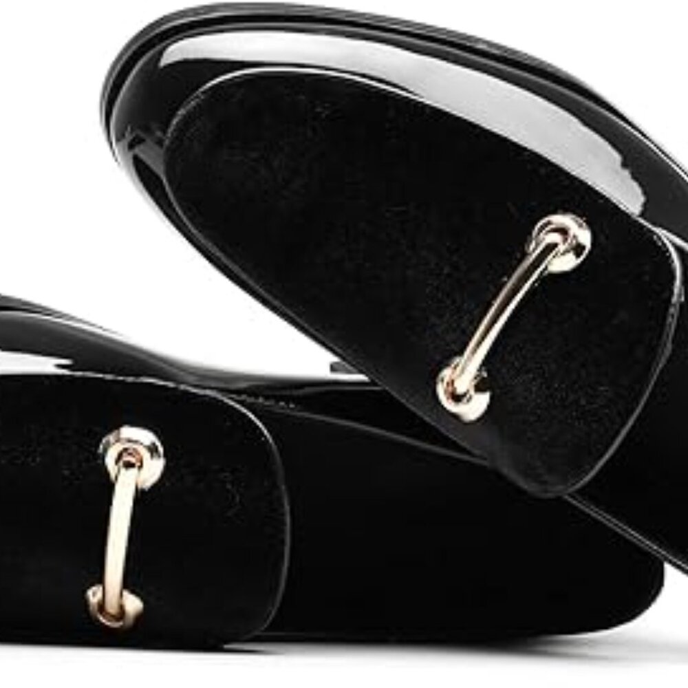 Santimon Men's US 9, 10 Black Casual Smoking Loafers Suede Patent Leather Shoes - Picture 7 of 10